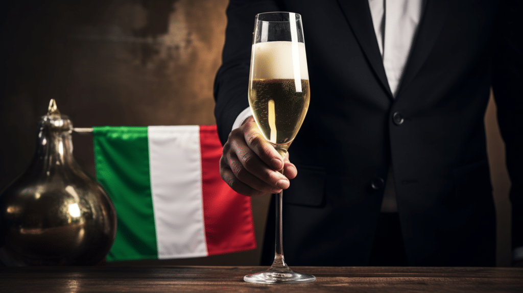 Ett foto av en italienare som håller i ett glas fyllt med prosecco från Italien